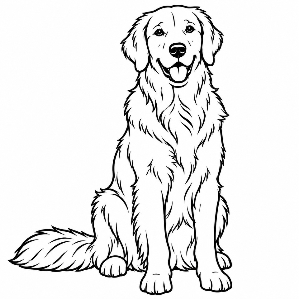 Simple outline drawing of the same golden retriever